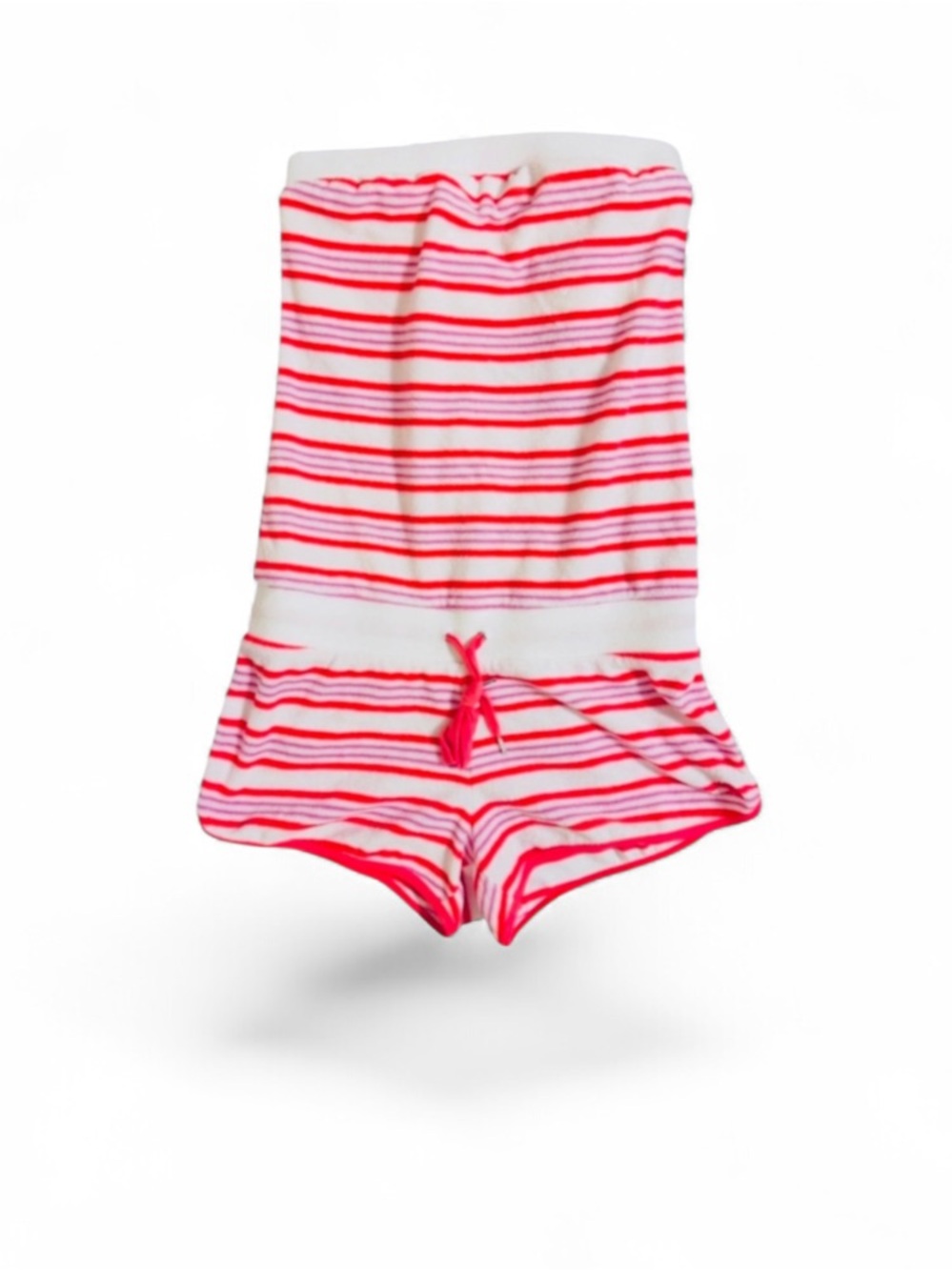 Y2K Express Terrycloth Strapless Tube Top Pink White Purple Striped Romper NWOT